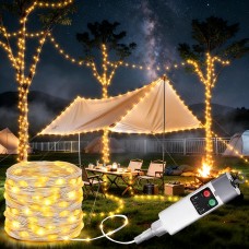 Joomer Camping String Lights, Camping Essentials Gear 66FT 200LED Rechargeable Lights Waterproof, Outdoor String Light with 13 Modes for Awn Tent Yard Garden Hiking Travel Decoration (Warm White)