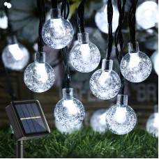 Joomer Outdoor Solar String Lights 39Ft 60 LED Upgraded Solar String Lights,8 Modes Waterproof Crystal Ball Lights Solar Fairy Patio Lights for Garden, Lawn, Porch, Gazebo, Bistro Decor(White)