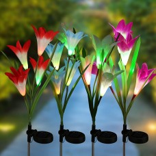 Joomer Solar Garden Lights, 4 Pack Solar Lily Flower Lights Multi-Color Changing Landscape Lighting Outdoor Solar Ground Lights Path Lights for Garden, Patio, Yard, Walkway