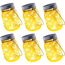 Joomer Solar Mason Jar Hanging Lights, 6 Pack 30 LED Solar Lanterns Table Lights, Waterproof Fairy Lights Outdoor Solar Hanging Lights for Patio, Garden, Yard, Lawn (Jars/Hangers Included)