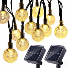 Joomer 2 Pack Globe Solar String Lights, 20ft 30 LED Outdoor Bulb String Lights,Waterproof 8 Modes Solar Patio Lights for Patio, Garden, Gazebo, Yard, Outdoors (Warm White)