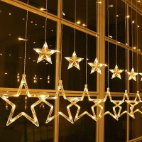 Joomer Star Curtain Lights, 12 Stars 138 LED Connectable Window Curtain Lights with 8 Flashing Modes Decoration for Christmas, Wedding, Party, Home, Bedroom Decorations (Warm White)