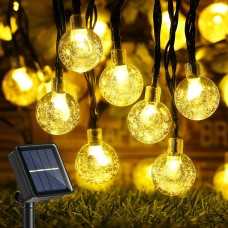 Joomer Outdoor Solar String Lights 39Ft 60 LED Solar Powered String Lights Waterproof,8 Modes Crystal Ball Lights Solar Fairy Patio Lights for Garden, Lawn, Porch, Gazebo, Bistro(Warm White)