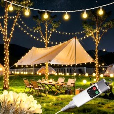 Joomer Rechargeable Camping String Lights, 33FT 100LED Waterproof Globe Lights with Timer and 13 Modes, Portable Tent Lights for Camping, Hiking, Outdoor Decoration (Warm White)