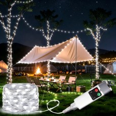 Joomer Camping String Lights, 33FT 100LED Rechargeable Outdoor Lights Waterproof, 13 Modes Camping Essentials Gear for Tent Awning Garden Patio Travel Decoration (White)