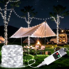 Joomer Camping String Lights, Camping Essentials Gear 66FT 200LED Rechargeable Lights Waterproof, Outdoor String Light with 13 Modes for Awn Tent Yard Garden Hiking Travel Decoration (White)